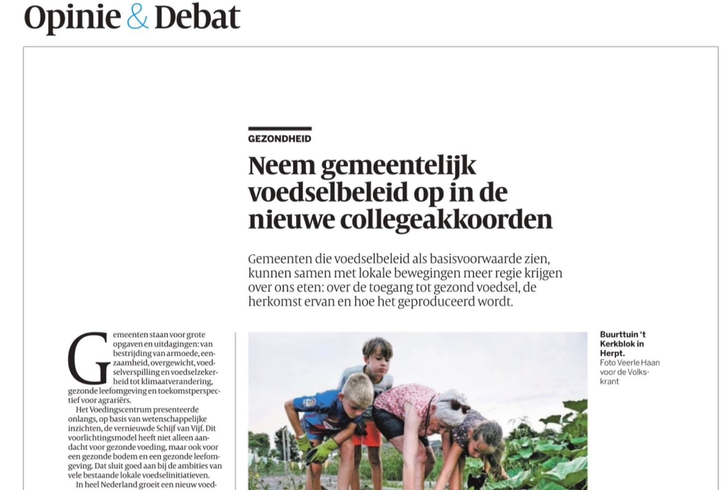 Opinie: Neem voedselbeleid op in collegeakkoorden